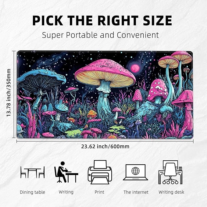 for MTG Playmat with Zones Storage Bag, for TCG Playmat and Playing Card Mat for Magic Board Games, Colorful Mushroom Non-Slip Stitched Edges Game Mat, Rollable Foldable Card Playmats