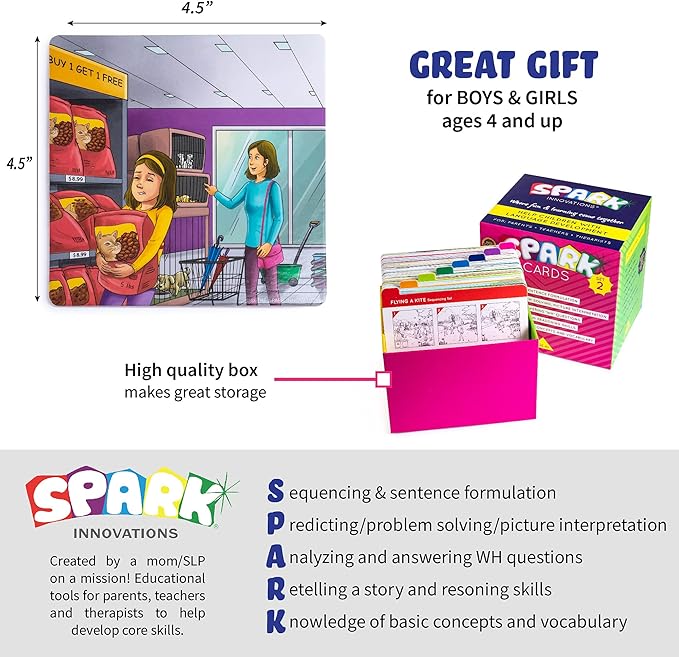 Sequencing Cards Bundle, Storytelling Cards, Higher and Lower Level Boxes, Speech Therapy Games, Learning Toys, Spark Cards 2 and Spark Cards JR Bundle