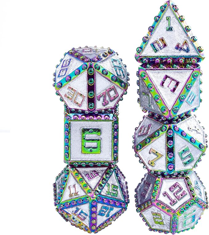 UDIXI Metal Dice Set D&D, Rivet Metal DND Dice Set for Dungeons and Dragons Role Playing Game and Other Tabletop Games (Colorful Silver)