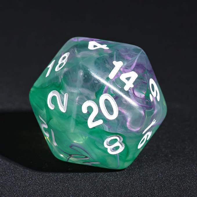 7-Die DND Dice Set Polyhedral Dice Set with a Leather Dice Bag, D&D Dice Set for Dungeons and Dragons, RPG Table Games (Transparent Green Mix Purple)