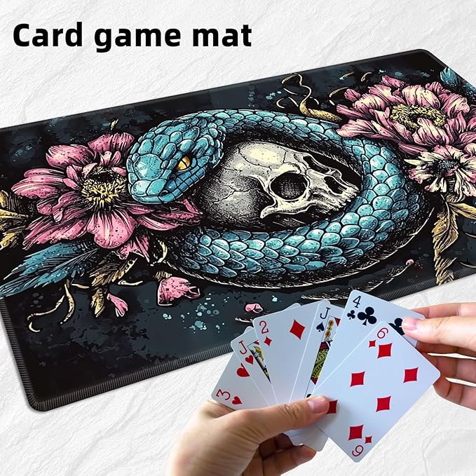 for MTG Playmat with Storage Bag, for TCG Playmat and Playing Card Mat for Magic Board Games, Non-Slip Snake Skull Desk Mat, Stitched Edges Game Mat, Rollable & Foldable Card Play mat
