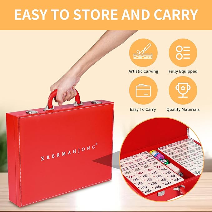 Chinese Mahjong Set, 146 Numbered Melamine 1.6" (40 mm), Large Size Complete Mah jongg Set with Carrying Travel Case (Lvory Yellow)