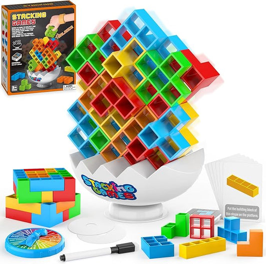 70Pcs Tetra Board Game for Adult & Kids 4-8 8-12, Team Building Blocks Stack Attack Game, Stacking Balance Toy for Family Friend Easter Basket Stuffers
