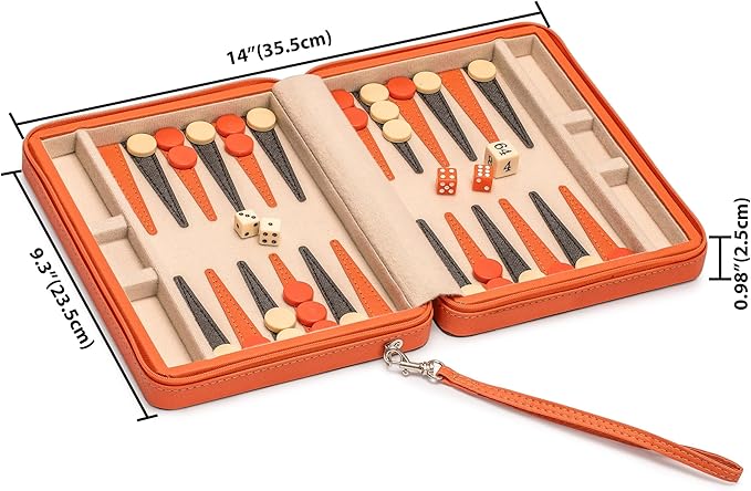 Yellow Mountain Imports Travel Size Backgammon Mini Game Set, Alanya - Magnetic Checkers and 9-inch Board in Sleek Leatherette Case - Classic Strategy Board Game
