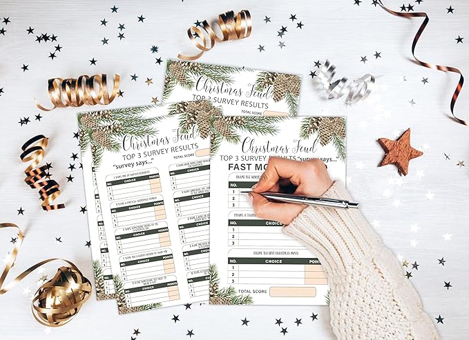 Tuyashua Christmas Feud Game Night - Family Friendly Quiz, 30 Christmas Cards & 3 Fast Money Rounds