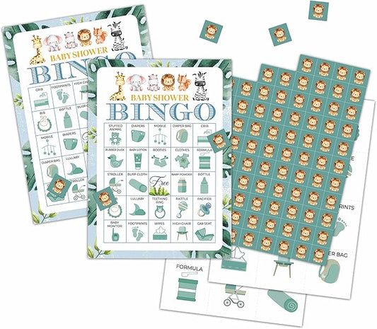 Jungle Animal Bingo Cards, Safari Baby Shower Bingo Game for 24 Players, Gender Reveal Party Games, Family Friends Activities, Baby Shower Party Favors Supplies Decorations(04)