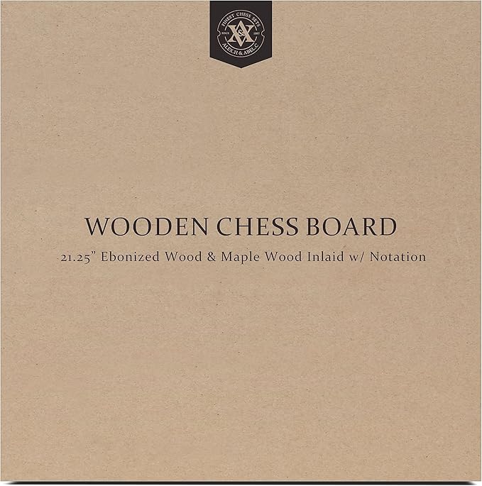 A&A 21.25" Professional Wooden Tournament Chess Board/Ebony Wood & Maple Inlay / 2.25" Squares w/Notation