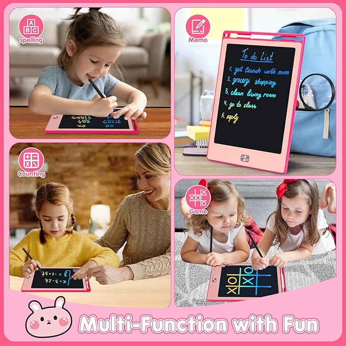 8.5 Inch LCD Writing Tablet for Kids, Reusable Doodle Drawing Board, Colorful Drawing Pad for Toddlers Educational Toys for Boys Girls Travel Essentials Game Toys for 3 4 5 6 Years Old Pink