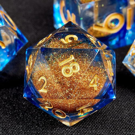 Liquid Core Quicksand Resin DND Dice, Sharp Edge Dungeons and Dragons Polyhedron Game Dice Set for Role Playing Games RPG Explorer Magic, Holiday Birthday Gifts Party Favors