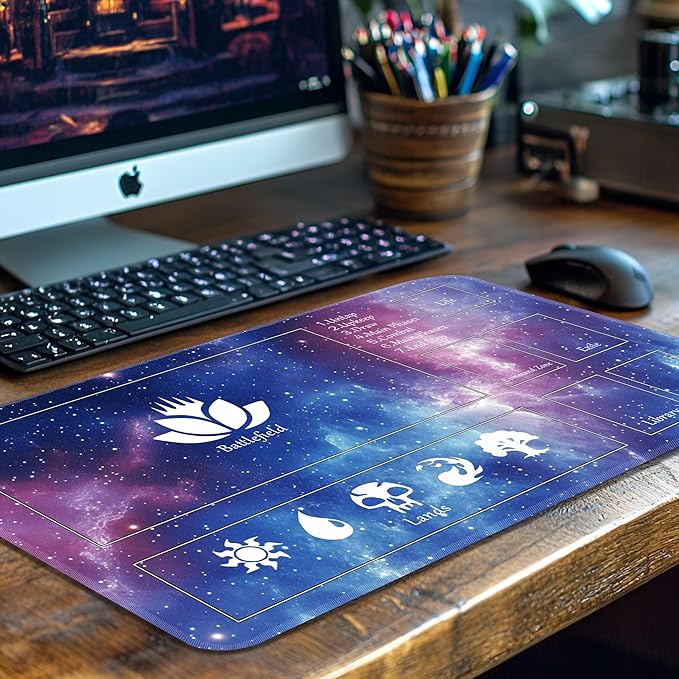 MTG Playmat Stitched with Magic Zone Non-Slip Rubber Backing Printing Commander Board Game Desk Mat Duel Mat TCG PTCG Playmat 24x14 inches and Free Storage Bags (Blue Starrysky)