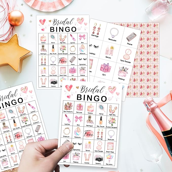 Bridal Shower Bingo Card Set - 24 Players, Wedding Shower Bachelorette Party Activities for Family Friends, Bingo Game Engagement Party Favor Supplies, for Adult Teen -11