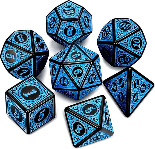 CiaraQ DND Polyhedral Dice Set for Dungeons and Dragons RPG MTG Role Playing Table Games-with 1 Dice Pouch (Blue Engraved Dice)