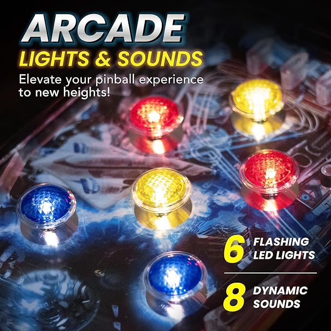 New Era Pinball Game Black – Interactive Tabletop or Floor Arcade Pinball Machine for Kids & Adults – LED Scoring, Lights & Sounds, Fast & Fun 3-Ball Launch Game – Ideal Gift for Birthdays & Christmas
