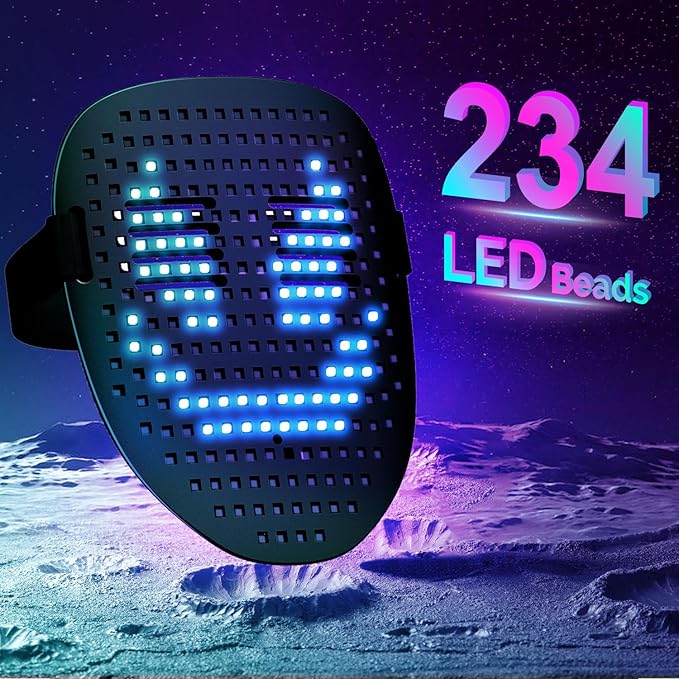 MEGOO Led Mask with Gesture Sensing Transforming,Light Up Luminous Digital Glow Mask for Halloween Rave Dj Party Masquerade