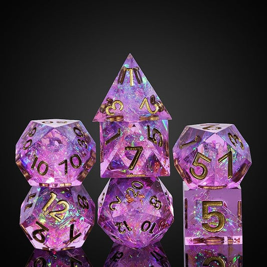 7PCS DND Dice Set,Handmade Sharp Edge Dice Set D&D RPG Polyhedral Die,for Dungeons and Dragons TTRPG Games Roleplaying Games Pathfinder,with Gift Box(Violet)