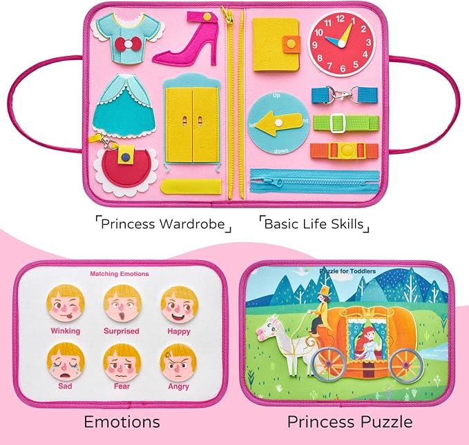 Freebear Busy Board, Toddler Travel Toys, Sensory Toys for Toddlers 2 3 4, Montessori Learning Toys for Toddlers Activities Board, Educational Toys for 2 3 Year Old Boys Girls Gift, Princess Medium