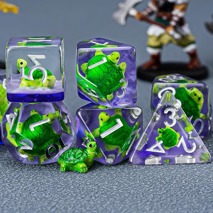 DND Resin Tortoise Dice Set, D&D Polyhedral Dice for Dungeons and Dragons RPG, MTG Role Playing Games D and D Dice 7pcs D20 D12 D10 D8 D6 D4