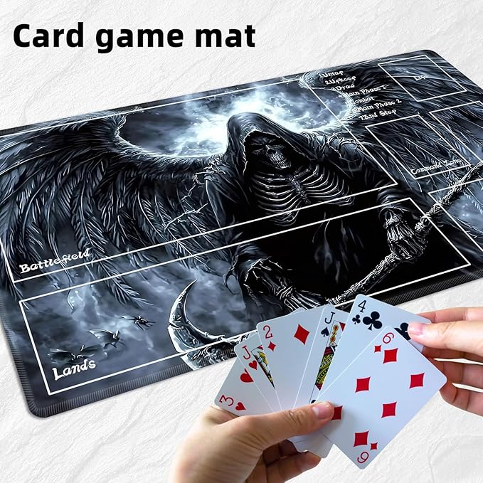 for MTG Playmat with Zones Storage Bag,for TCG Playmat and Playing Card Mat for Magic Board Games, Scary Skeleton Non Slip Stitched Edges Game Mat, Rollable Foldable Card Playmats