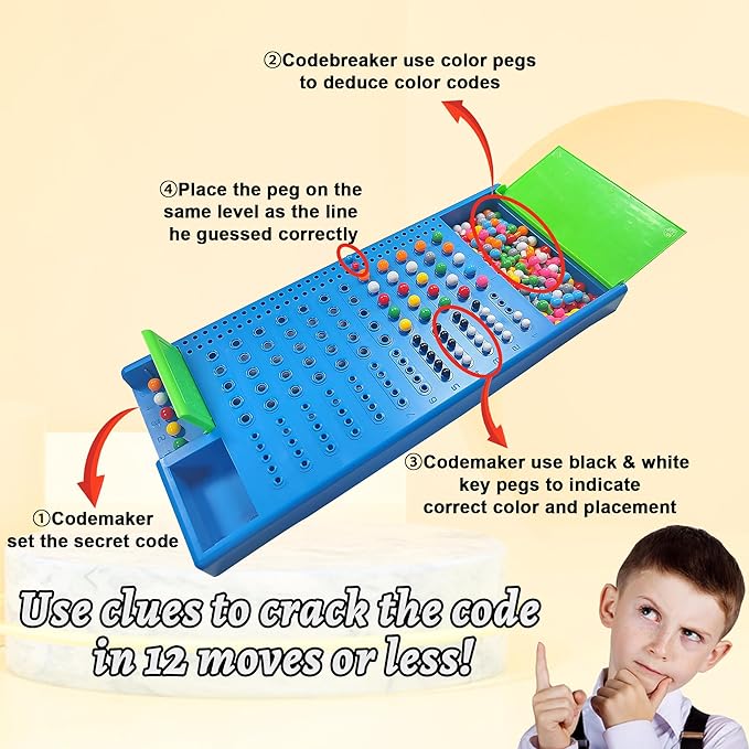 KIDAMI Code Breaker Board Game, Classic Codebreaking Travel Board Game, Kids STEM Development Toys, 3 Level Brain Puzzle Play Set - 2 Player Battle of Famliy Game, Toys for Kids & Adult