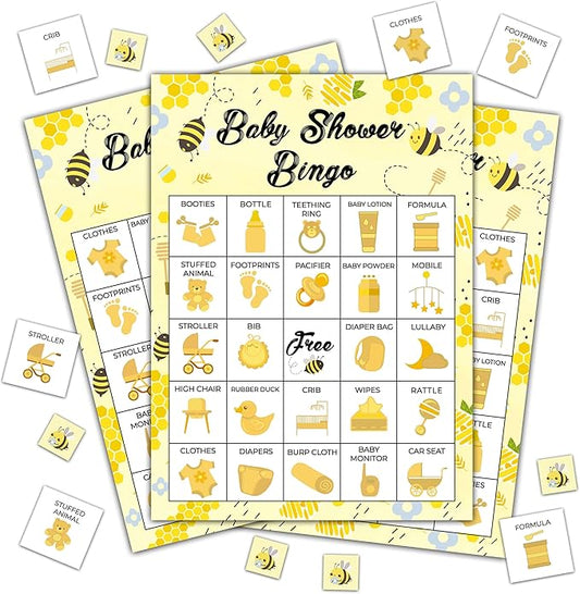 Baby Shower Bingo - 24 Player Bee Themed Game for Adults and Gender Reveal Parties