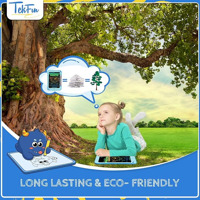 TEKFUN Toddler Kids Toys Gifts - 8.5 Inch LCD Writing Tablet Kids Doodle Board with Stickers Colorful Drawing Tablet, Kids Birthday Christmas Gifts Toys for 3 4 5 6 Years Old Boy (Blue)