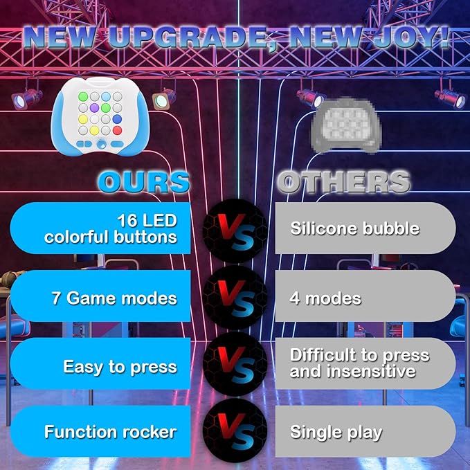 Quick Push Handheld Game for Kids 3-12, 7 Game Mode Flashing Fast Press Push Puzzle Games Sensory Fidget Toys, Christmas Birthday Gifts Travel Toys for Boys Girls Teens Adults - Blue