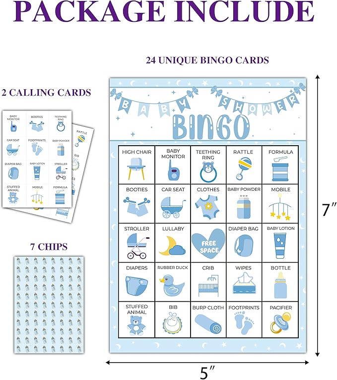 Baby Shower Bingo, Bingo Game for 24 Players (A04)