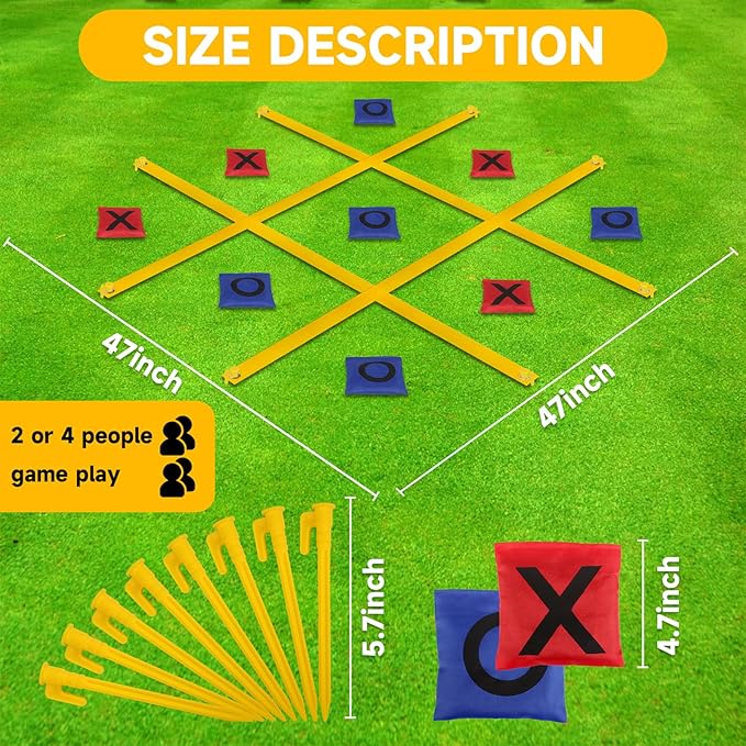 Giant Tic Tac Toe Bean Bag Toss Games for Kids Adults Family, Large Outside Lawn Yard Backyard Carnival Field Day Game, Beach Picnic Camping Birthday Party Family Reunion Games