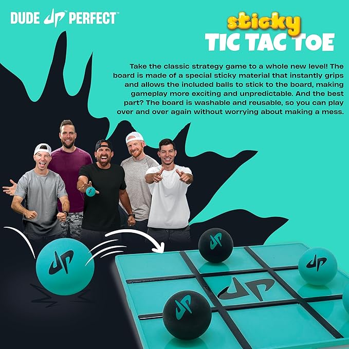 Dude Perfect Sticky Tic Tac Toe, Kids Tabletop Activity, for Family Game Night, for Gift and Parties, 2 Players, Ages 4+
