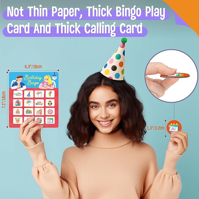Birthday Bingo Game, 12PCS Bilingual English and Spanish Bingo Board Game, 12 Players Bingo Game Set for Teenager or Adults Birthday Party, Fun Interesting Birthday Activity Favor Decoration Supplies