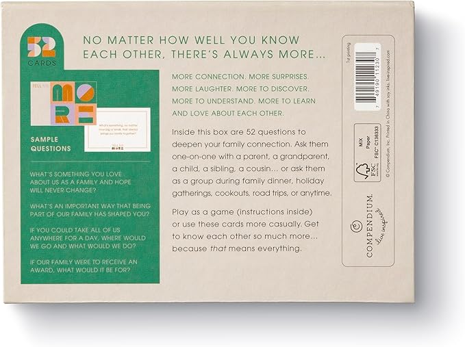 Tell Me More: Family Edition - A Family Conversation Starter Game of 52 Questions to Foster Communication and Deepen Connections