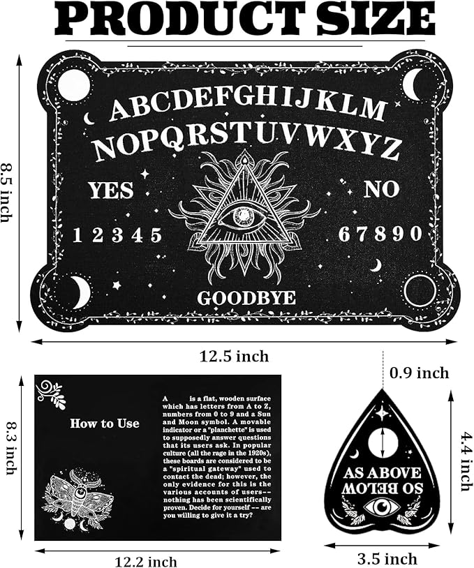 Pendulum Dowsing Divination Board Set Black Wooden Talking Board with Planchette Accessories for Teens Adults Birthday Party and Family Gatherings Games Supplies (Eye Style)