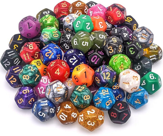 AUSTOR 70 Pieces 12 Sided Dice Mixed Color Polyhedral Dice Set 12 Sides Dices Assortment with a Black Velvet Storage Bag for DND RPG MTG Table Games