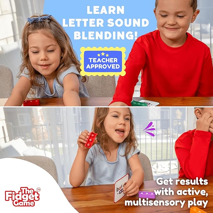THE FIDGET GAME Sneaky Elves, CVC Sight Words Game, Pop Sensory Toy to Learn and Spell, Educational Kindergarten Classroom Activities, Multisensory Reading and Phonics Flash Cards for Kids 3+ Years