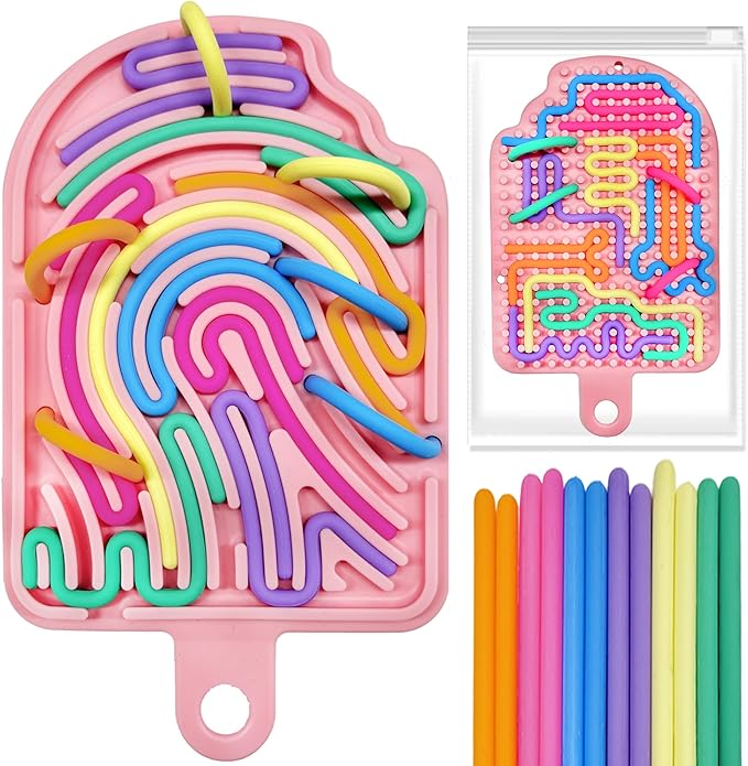 Silicone Sensory Activity Board, Double-Side Fidget Toy for Anxiety, Stress, ADHD, Autism and Calming, Silent, No Mess, Sensory Board with Portable Travel Bag & 12 Strings, Kids 3+ & Adults, Pink