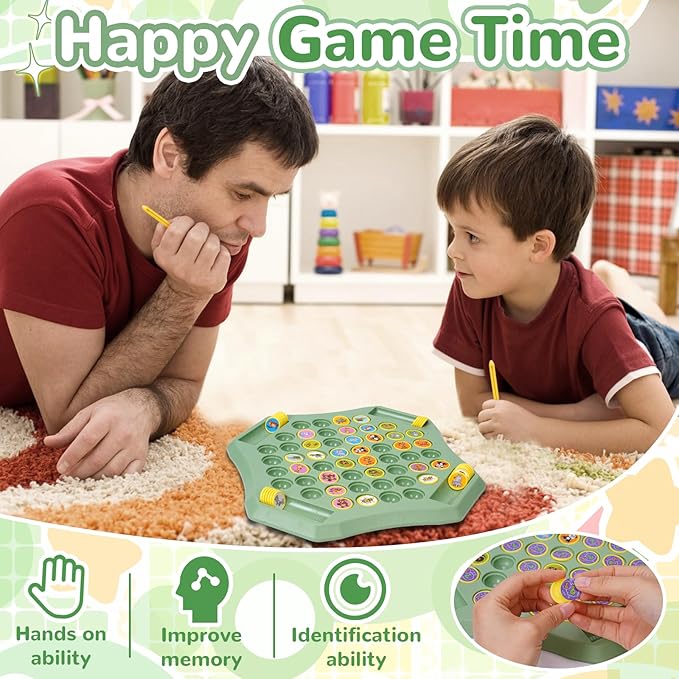 54PCS Flip Chess Memory Game, Fruit Flip Matching Board Game, Memory Chess Over Card Board, Creative Double Cartoon Pattern Matching Game for Kids & Adults (Animal)