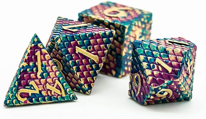 UDIXI DND Metal Dice Set Dragon Scale, D&D Dice Metal for Role Playing Games, Polyhedral Dice Set DND for Dungeons and Dragons (Blue Purple-Golden Number)