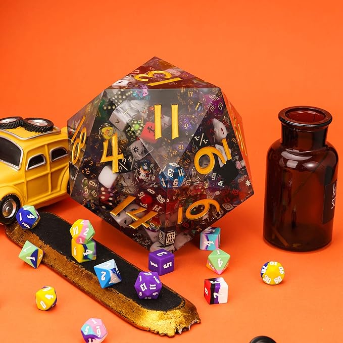 UDIXI Giant D20 DND Dice 160mm with Sharp Edges and Hundreds Inclusions, Large 20 Sided Dice for Dungeons and Dragons, Handmade D&D Ornaments for Home Decor