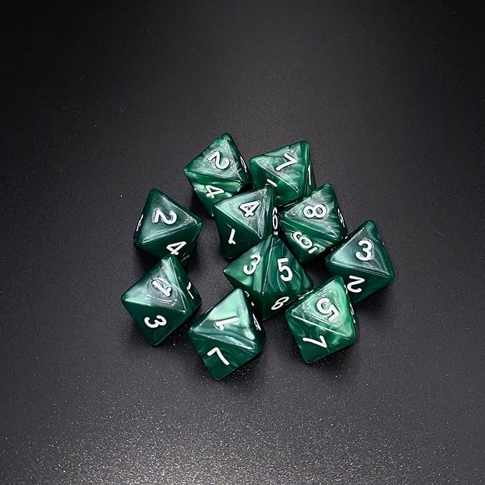 10 Pieces D8 Polyhedral Dice Set - 8 Sided Dice with Numbers | Ideal for Board Games, Classroom Activities, Party Table & Gaming Fun (Color: Green, Size: 1.6cm/0.63in)