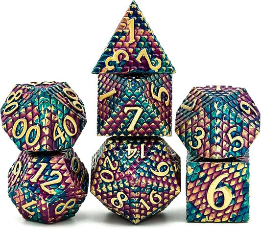 UDIXI DND Metal Dice Set Dragon Scale, D&D Dice Metal for Role Playing Games, Polyhedral Dice Set DND for Dungeons and Dragons (Blue Purple-Golden Number)