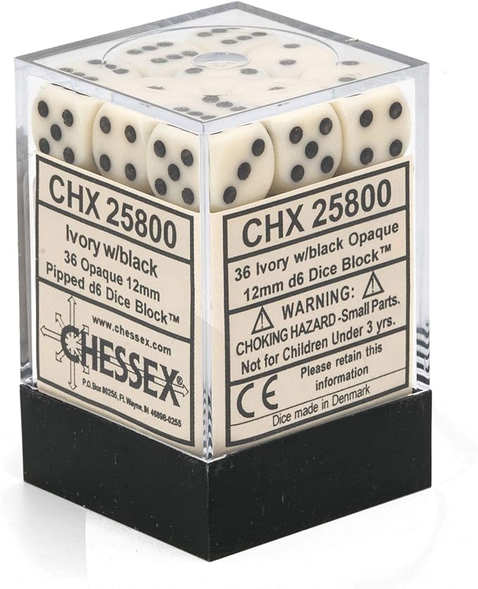 Chessex CHX25800 Dice-Opaque: 36D6 Ivory/Black Set
