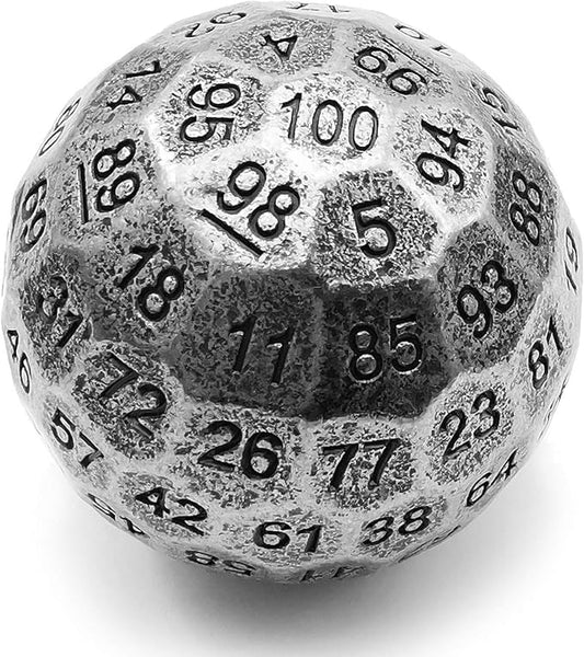 Bescon Solid Metal 100 Sided Dice, Game Dice D100, Giant Polyhedral Metal 100 Sides Dice 50MM in Diameter (1.97in), Ancient Silver