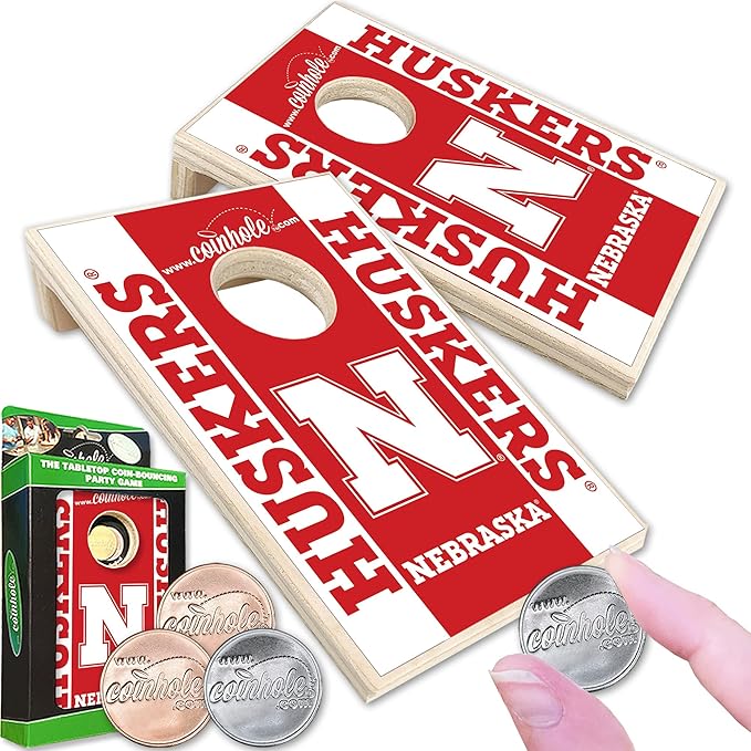 Tabletop Cornhole Game Set | Officially Licensed College Mini Football Cornhole Board Game | Includes Coins