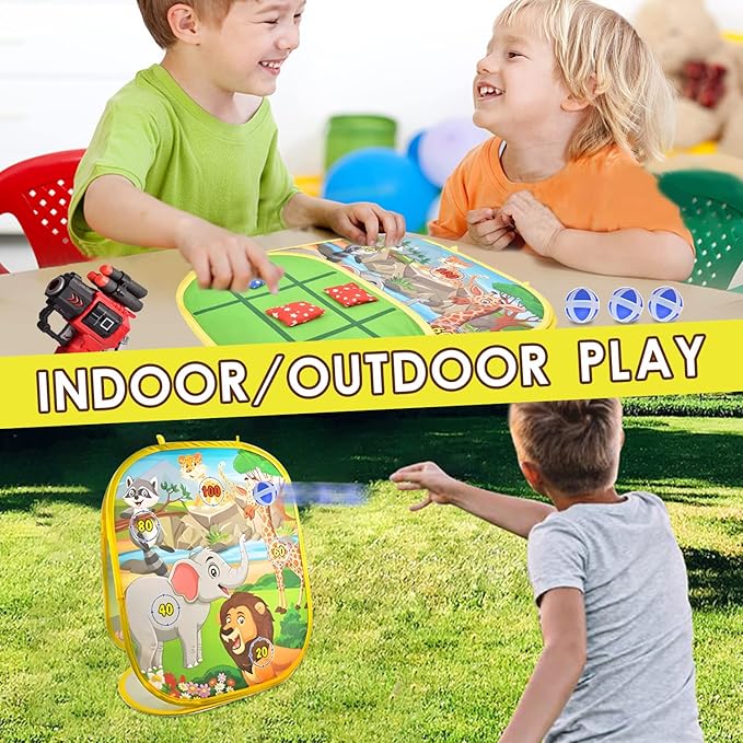 4 in 1 Portable Party Toys, Kids Bean Bag Throwing Games, Boys Shooting Toy Guns, Indoor and Outdoor Toys for 3 4 5 6 7 8 9 Year Old Boys and Girls, Birthday