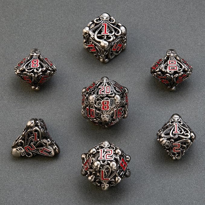 Hollow Cthulhu Metal Dice,Unique Dungeons and Dragons Polyhedral Dice Set for D&D TRPG,MTG,Pathfinder,Table Board Roll Playing Games D4 D6 D8 D10 D% D12 D20 (Black)