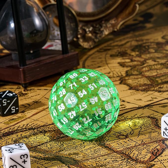 Upgraded D100 Dice, Single 100 Sided Polyhedral Dice D100 Die 50mm, D&D Dice D100 Game Dice, 100 Sided Cube with DND Dice Bag(T Green/White Font)