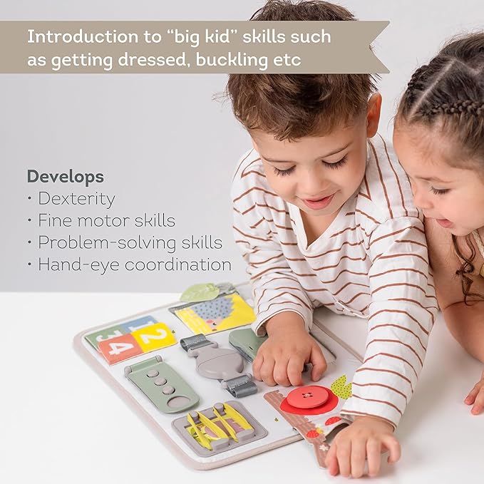Busy Board for Toddlers, Montessori Toy for 18 Months & up with 10 Educational Toddler Activities to Develop Fine Motor & Problem Solving Skills Learning Sensory Board Travel Toy Non-Toxic.