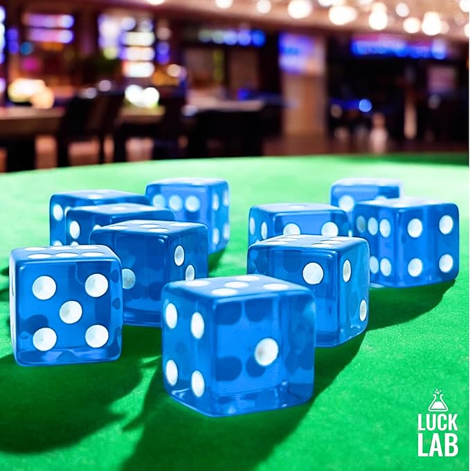 Luck Lab 10 Piece 19 mm Dice Pack - Acrylic and Translucent D6 Dice, Square w/Rounded Edge for Casino, Craps, RPG MTG DND Dice Table Games and Board Games (Light Blue)