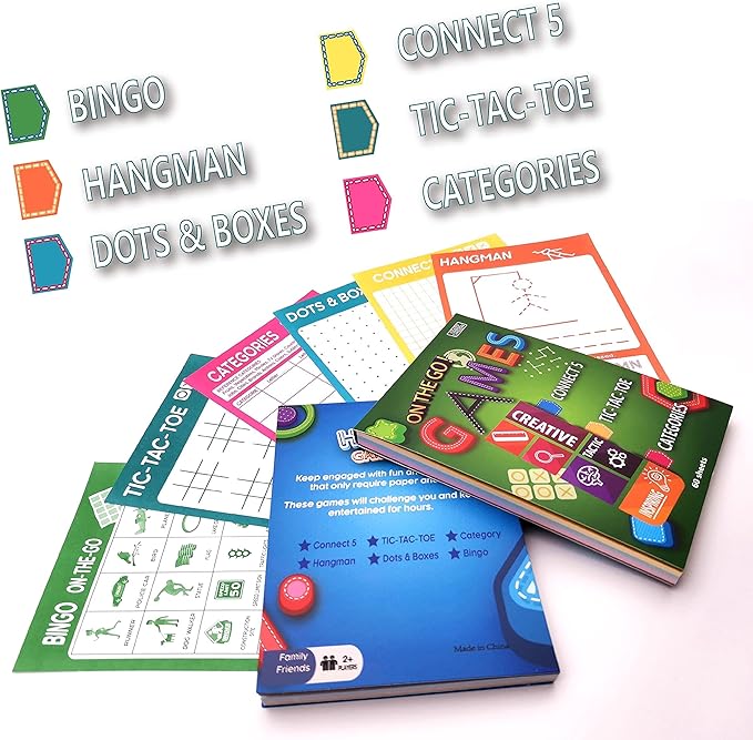 6 Portable Travel Game Activities Notepad On The Go Plane Trip Game 4 x 6-inches (2 Pads and 60 Sheets Each)