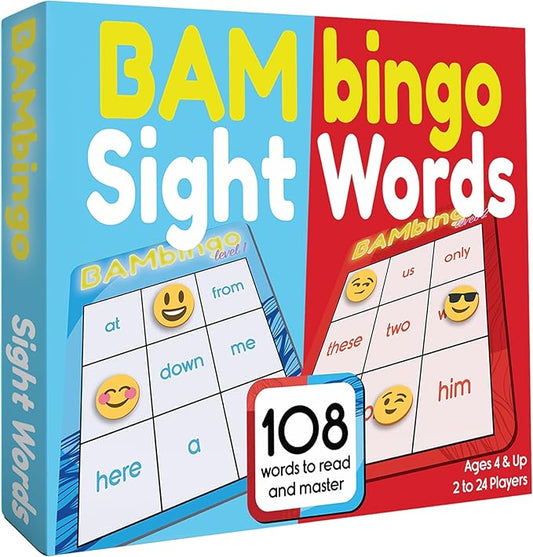 Sight Word Bingo Game Level 1 and 2 - Educational Games for Kids - Learn to Read Vocabulary for Kindergarten 1st Grade - Dolch's Fry's Words Lists